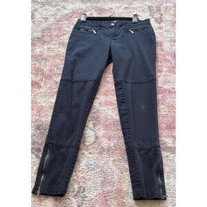 Michael Kors Slim Ankle Zip Pants Black Twill Women Stretch Tapered 27" Inseam